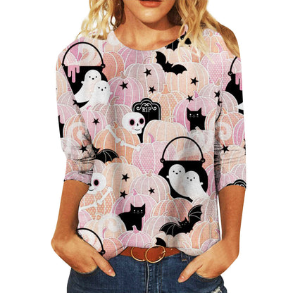 Halloween Themed Round Neck Long Sleeve T-Shirt