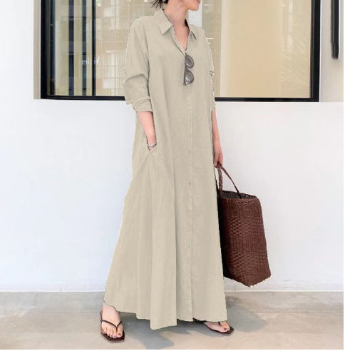 Casual Solid Color Cotton And Linen Maxi Dress