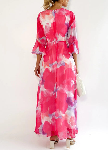 Pink Elegant Printed Crease Mid-Dress