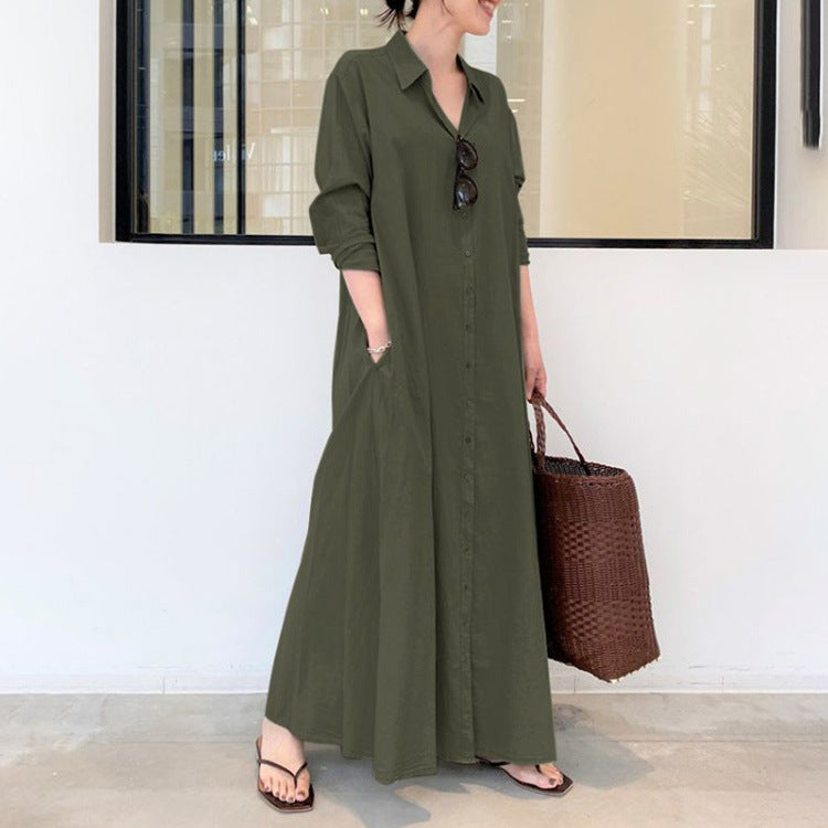 Casual Solid Color Cotton And Linen Maxi Dress