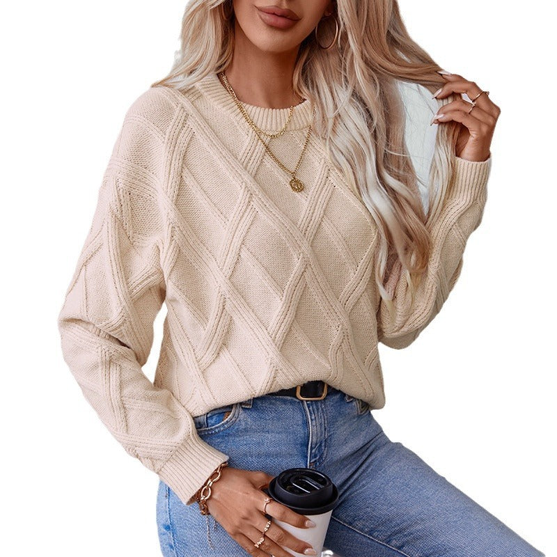 Diamond Pullover Loose Round Neck