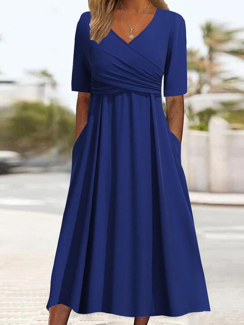 Unique Plain V-Neck Midi Dress