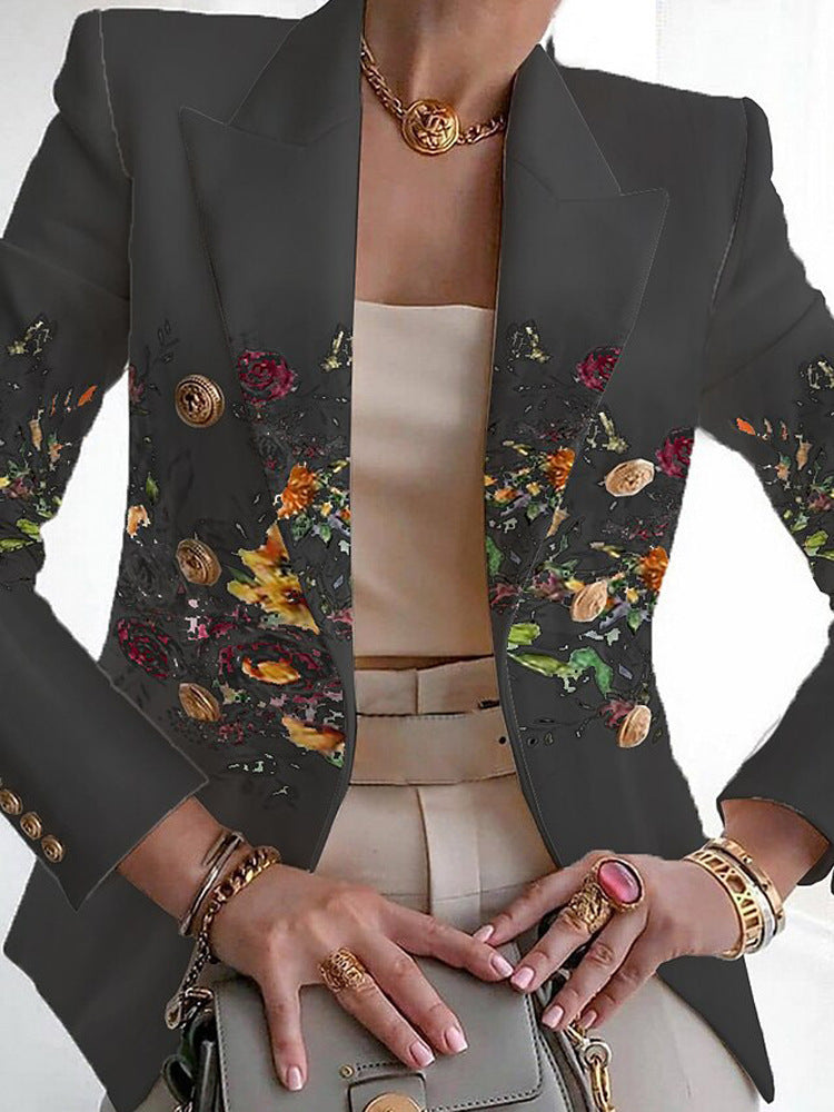 Stylish Printed Buckle Casual Blazer