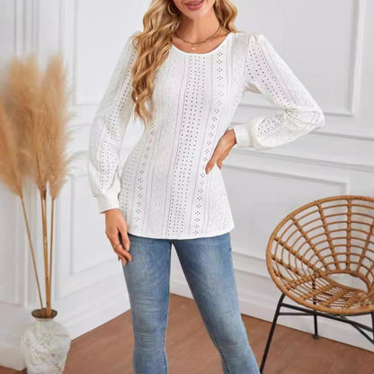 Round Neck Small Hole Bubble Sleeve Top