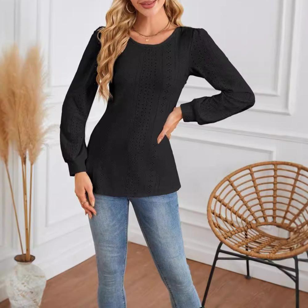 Round Neck Small Hole Bubble Sleeve Top