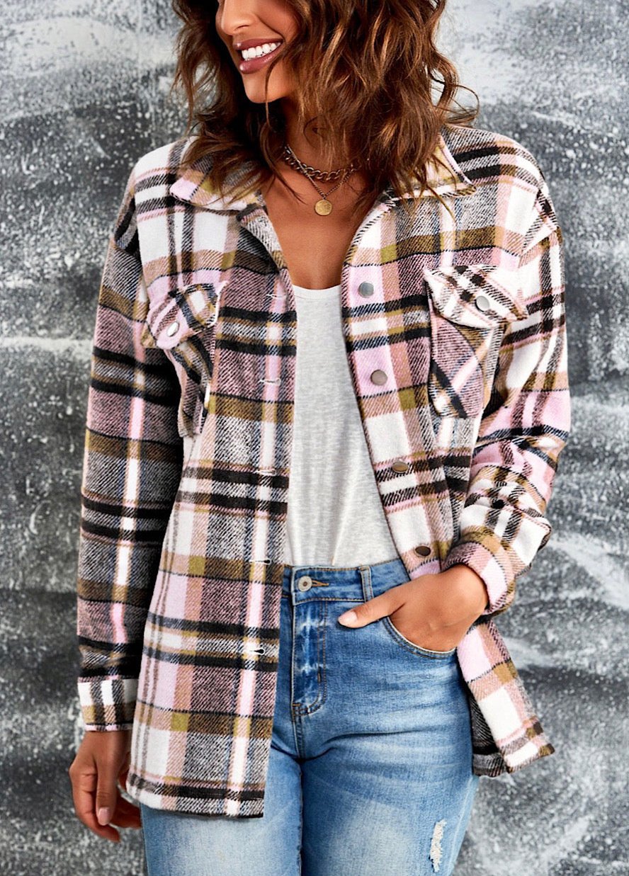 Vintage Casual Long Sleeve Lapel Plaid Jacket