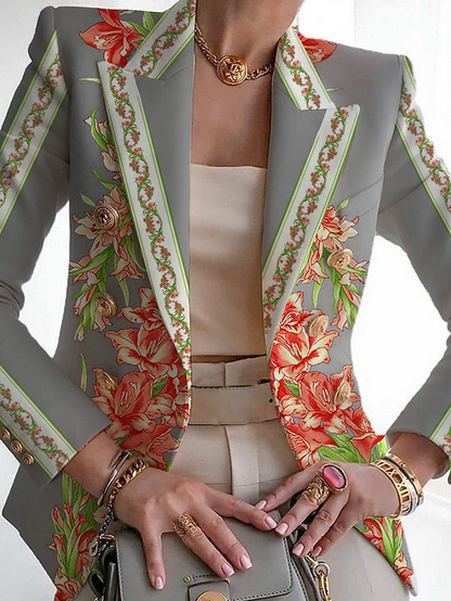 Stylish Printed Buckle Casual Blazer