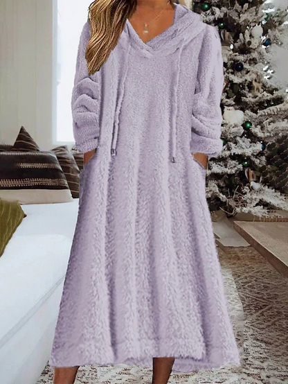 Loose Casual Fluff Hooded Long Sleeve Dress