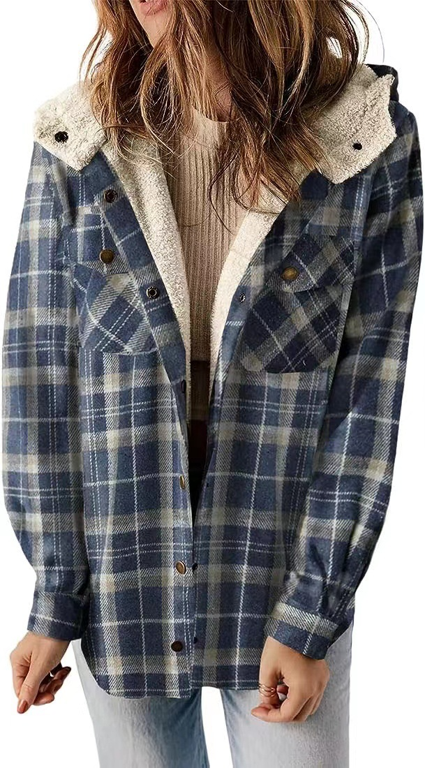 Casual Plaid Hooded Woolen Coat