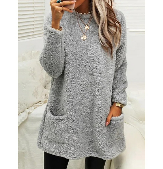 Pockets Fleece Pullover Long Sweater