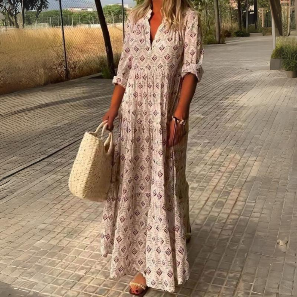 Vintage Standing Neck Oversized Loose Fitting Dress