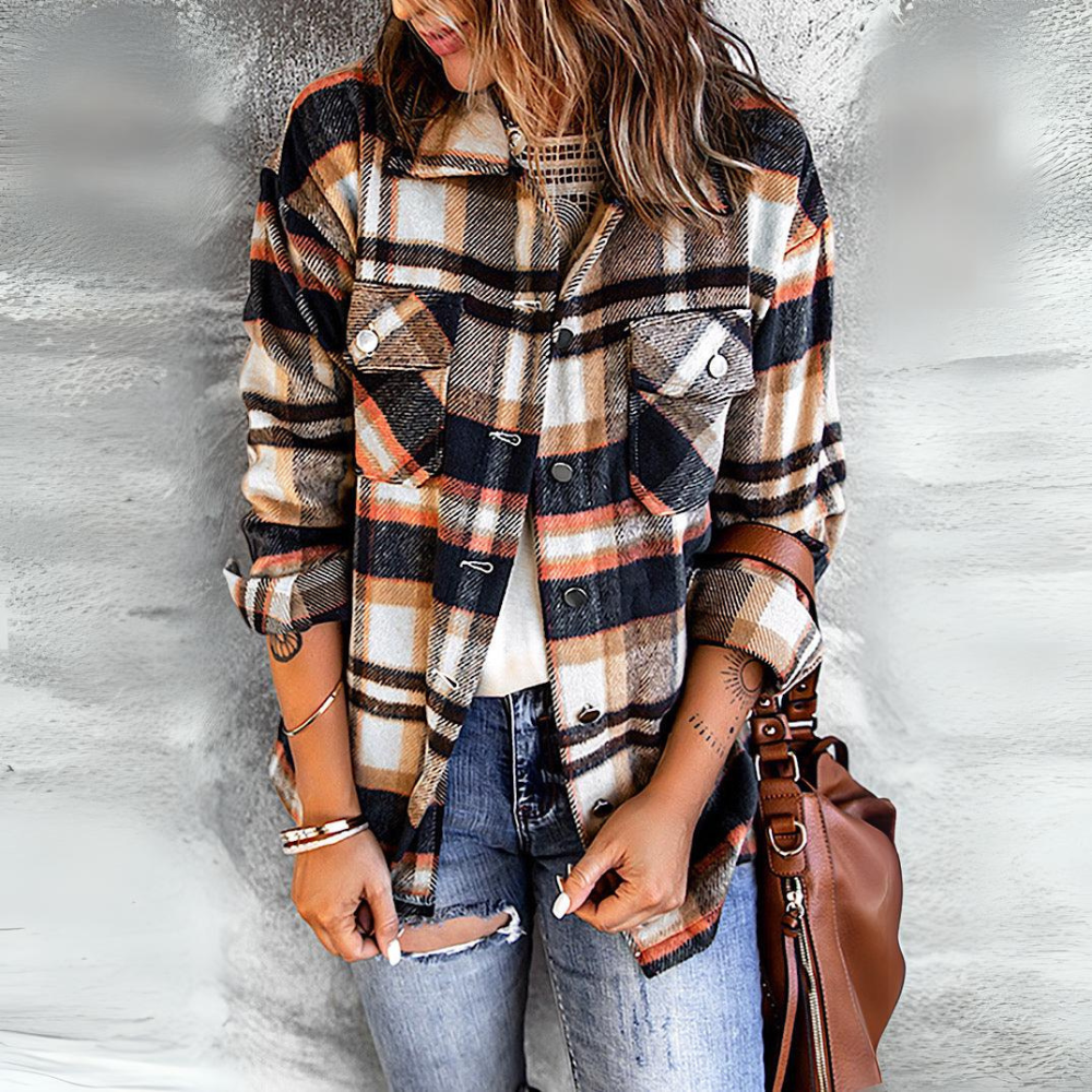 Vintage Casual Long Sleeve Lapel Plaid Jacket