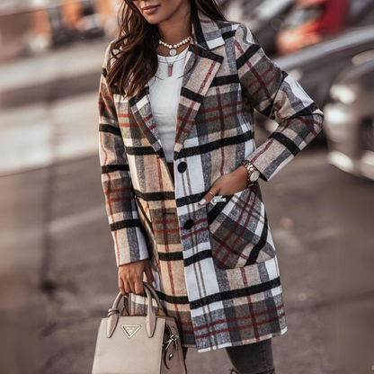 Autumn And Winter Long-sleeved Button-Print Woolen Coat