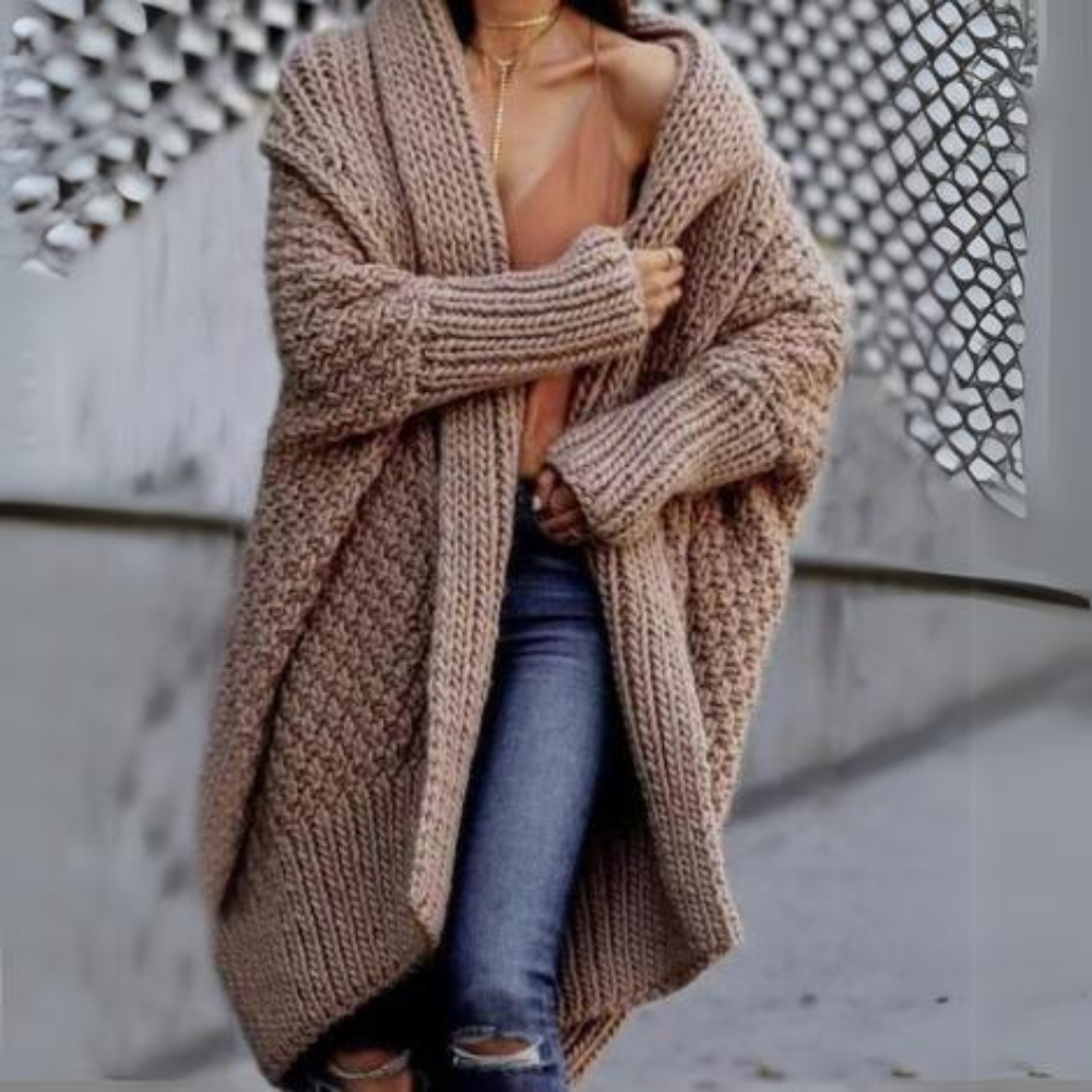 Coffee Long Sleeve Collarless Cardigan