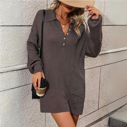 Elegant V-Neck Long Sleeve Mid-Length Sweater