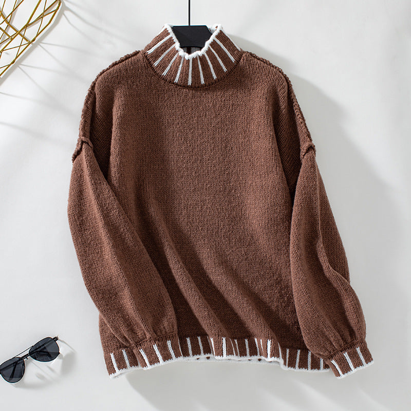 Loose Pullover Retro Color Matching Turtleneck Sweater