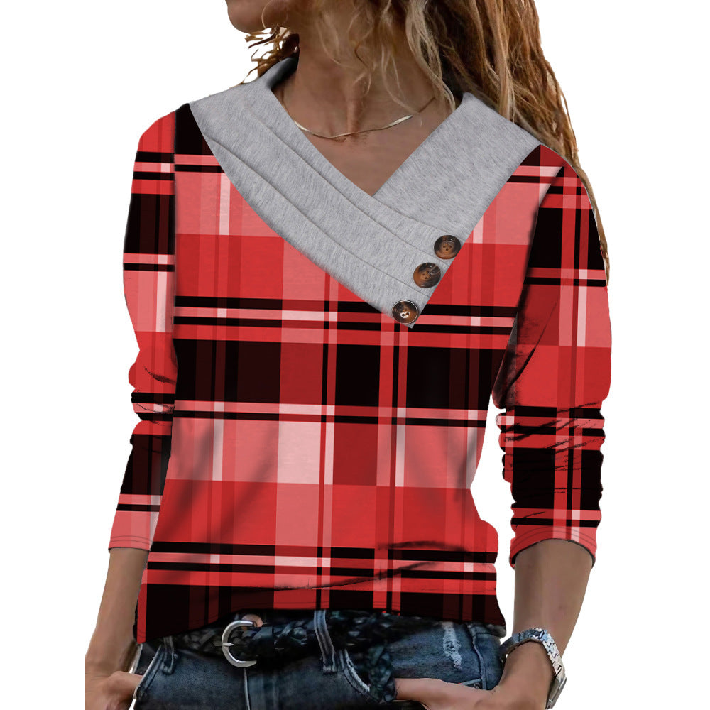 Scarf Collar T-shirt With Long Sleeves Hoodie Button Top