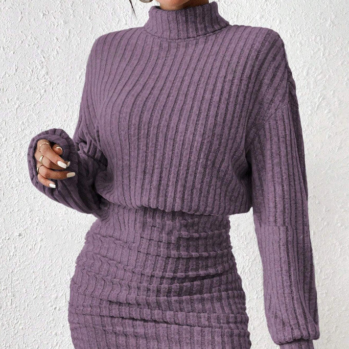 High Neck Ribbing Woolen Knit Suit