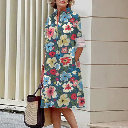 Flower Sweet Printed Long Sleeve Dress