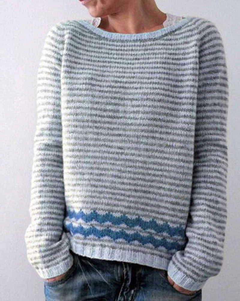 Round Neck Multicolor Loose Leisure Pullover Knitwear Sweater