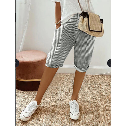 Jacquard Stripe Stitching Loose Casual Five Point Pants