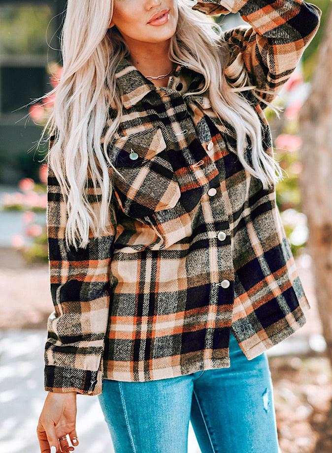 Vintage Casual Long Sleeve Lapel Plaid Jacket