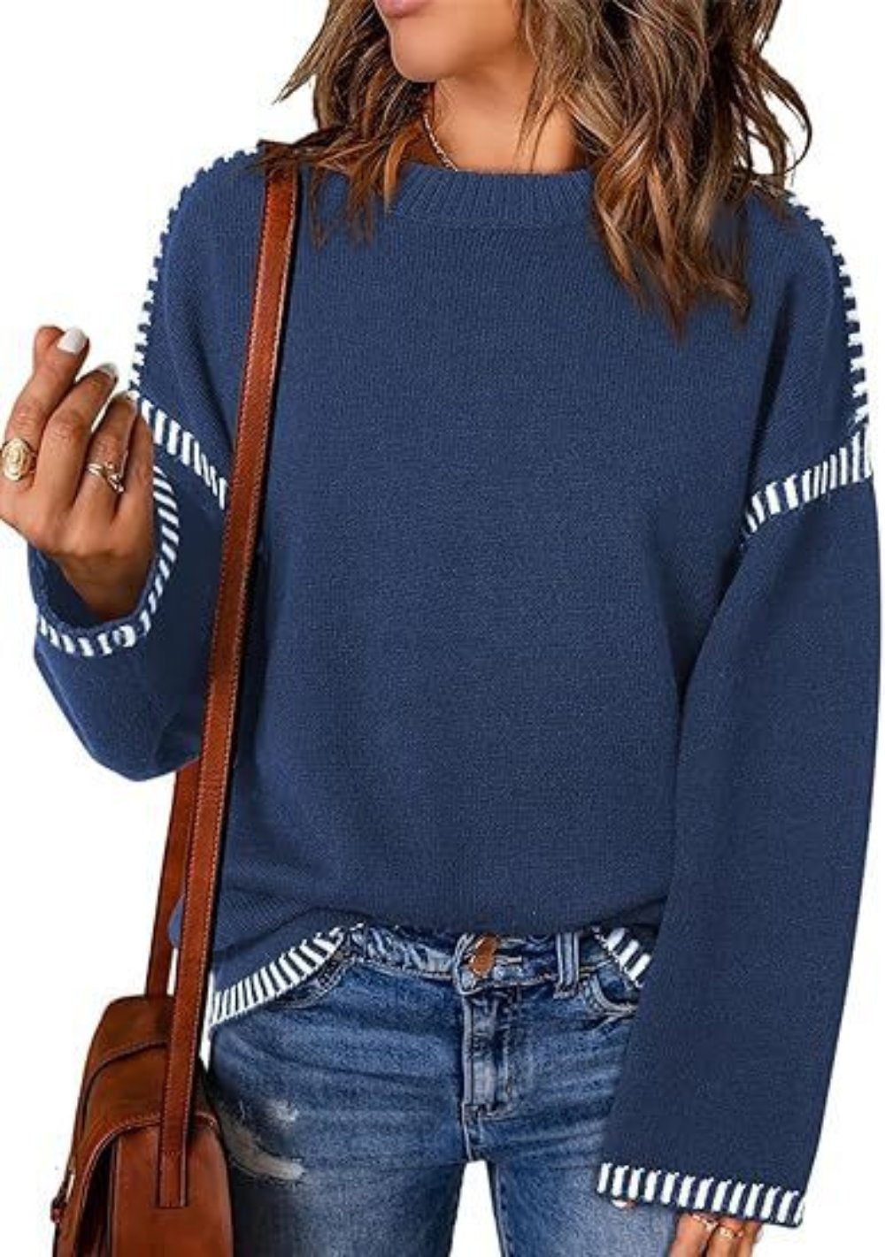 Loose Solid Round Neck Pullover Long Sleeve Top