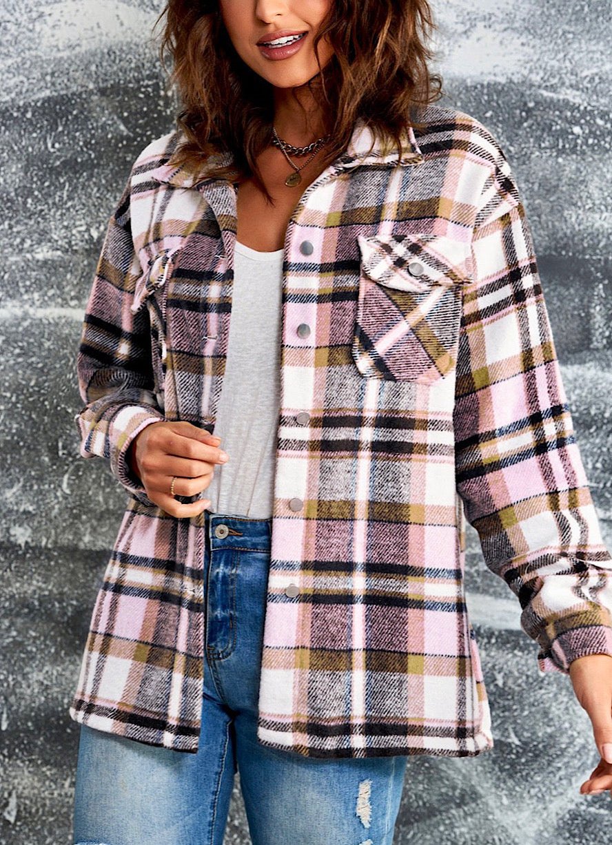 Vintage Casual Long Sleeve Lapel Plaid Jacket