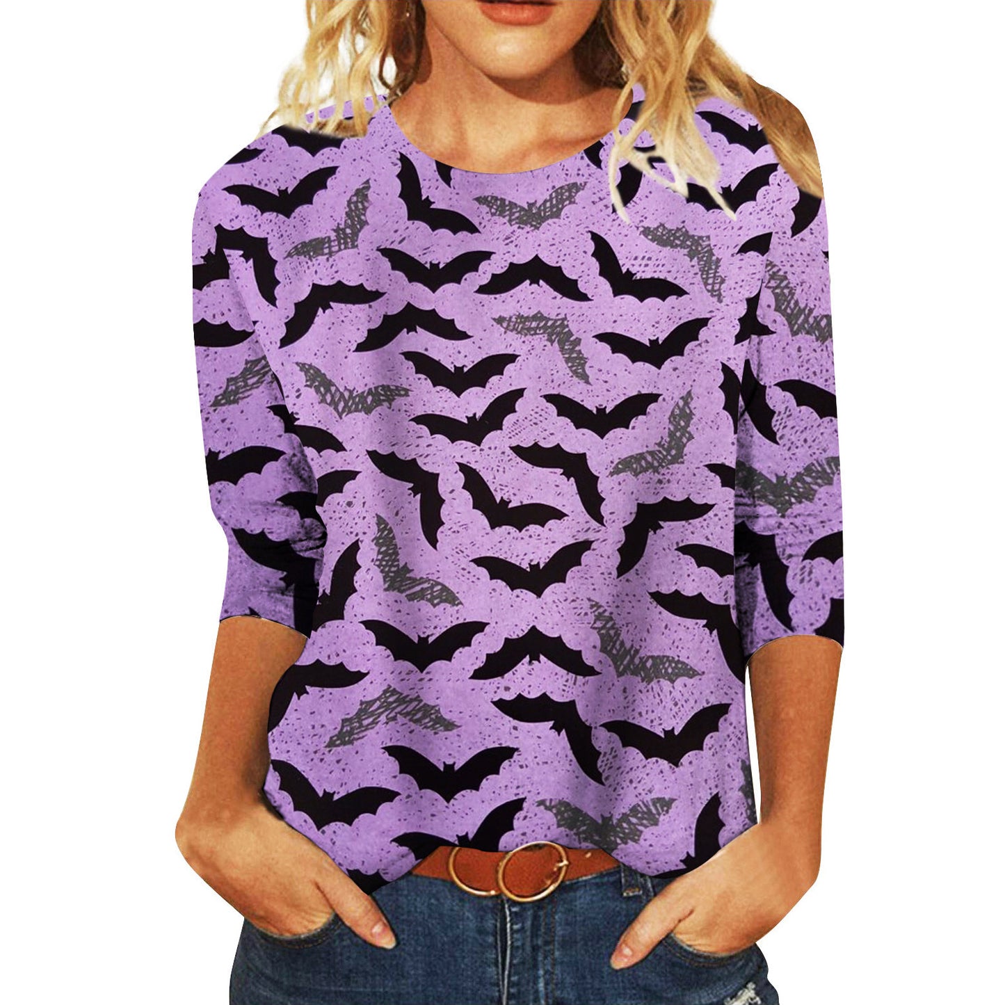 Halloween Themed Round Neck Long Sleeve T-Shirt