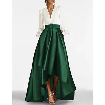 Green Color Block V-Neck Maxi Dress