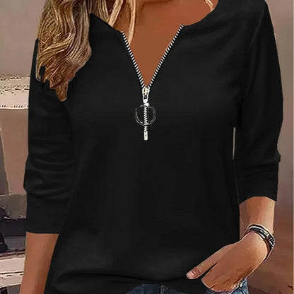 Casual Zipper Plain Loose T-Shirt