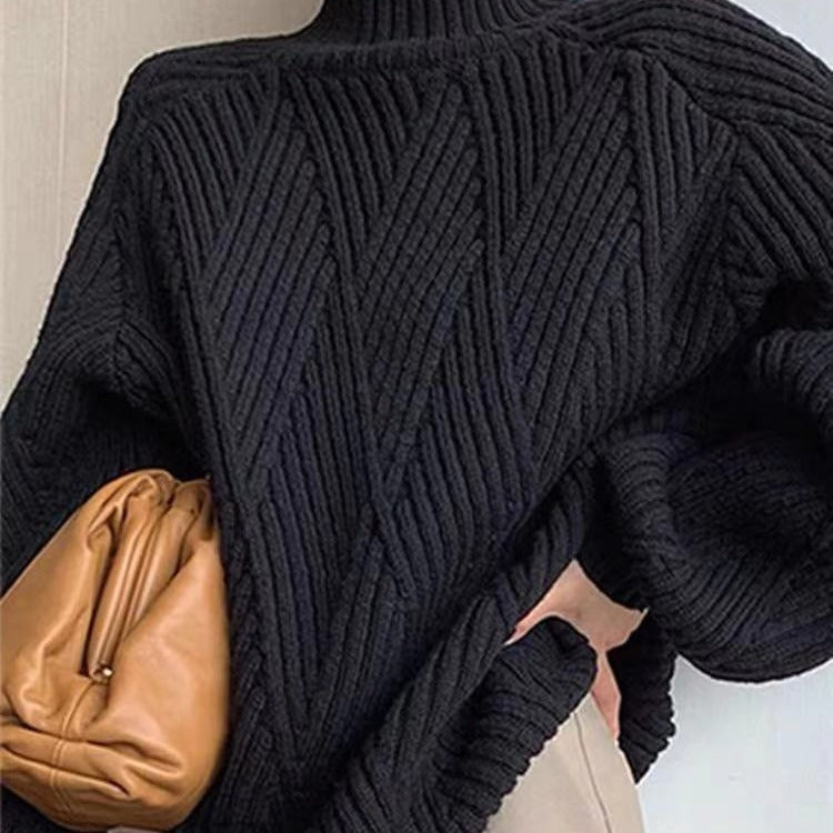 Solid Color High Neck Thickened Sweater