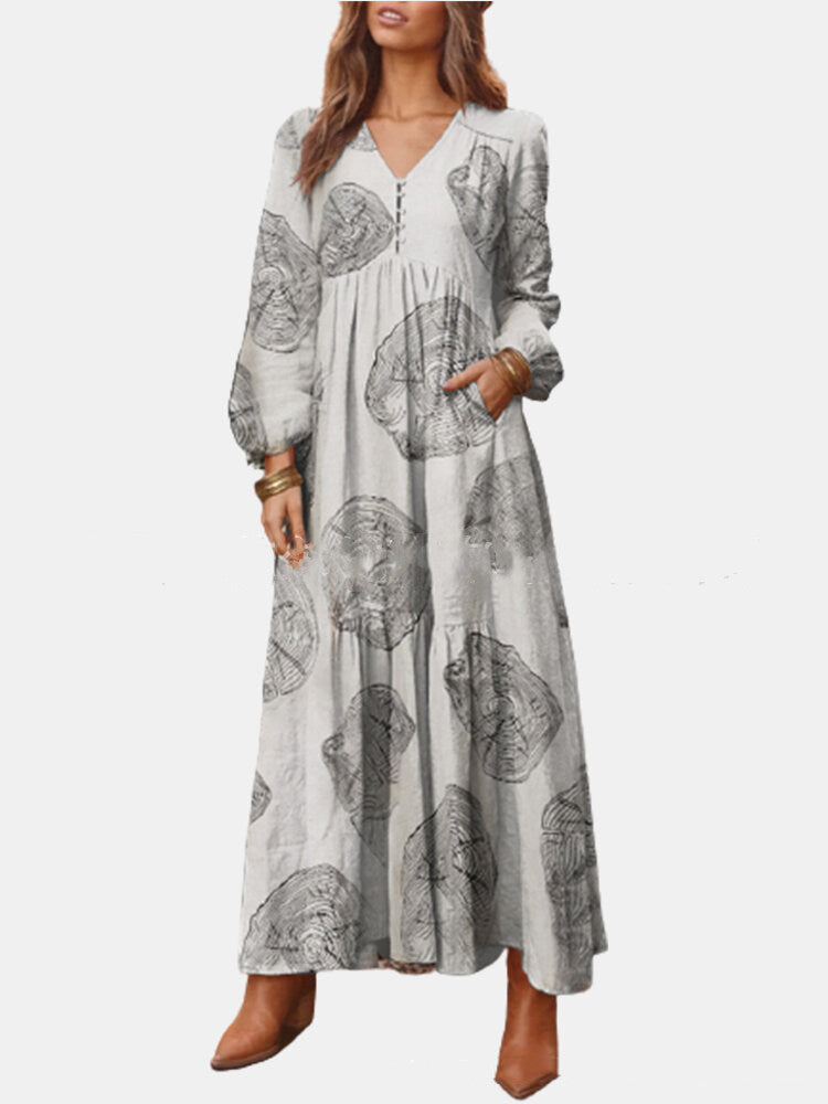 Vintage V-Neck Long Sleeve Maxi Dress