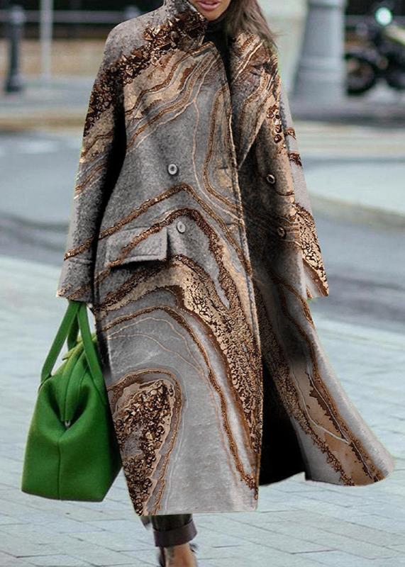 Vintage Printed Long Wool Coat