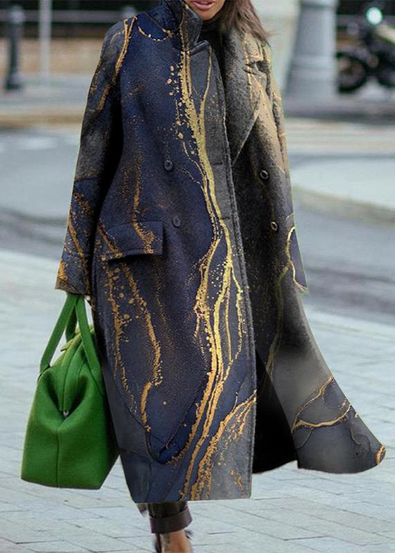 Vintage Printed Long Wool Coat