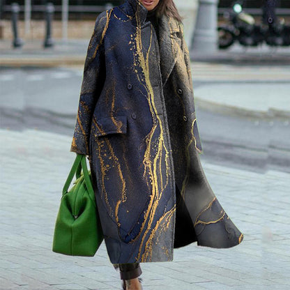 Vintage Printed Long Wool Coat