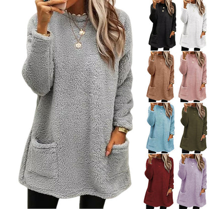 Pockets Fleece Pullover Long Sweater