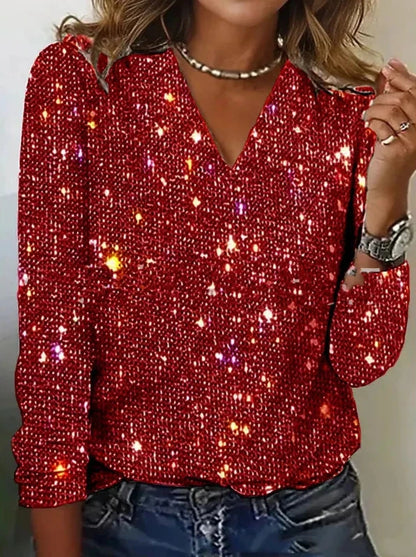 Gorgeous V-Neck Sequined Top