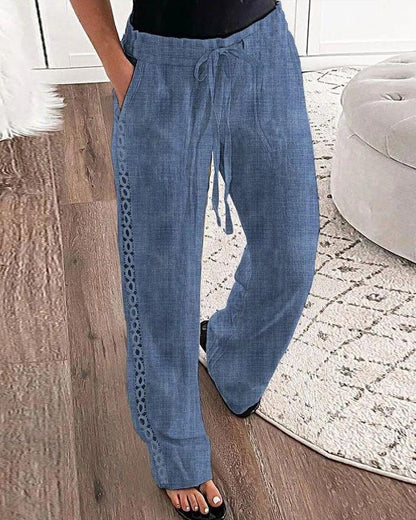 Blue Plain Side Pocket Pants