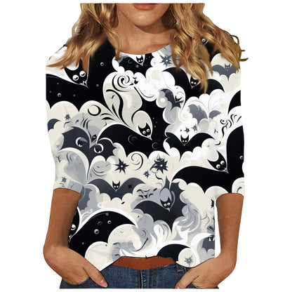 Halloween Themed Round Neck Long Sleeve T-Shirt