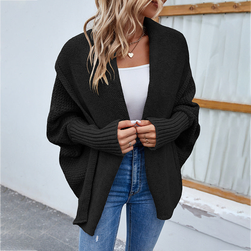 Casual Solid Color Doll Sleeve Sweater Jacket