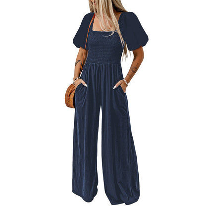 Stylish Square Collar Short Sleeve Jumpsuit