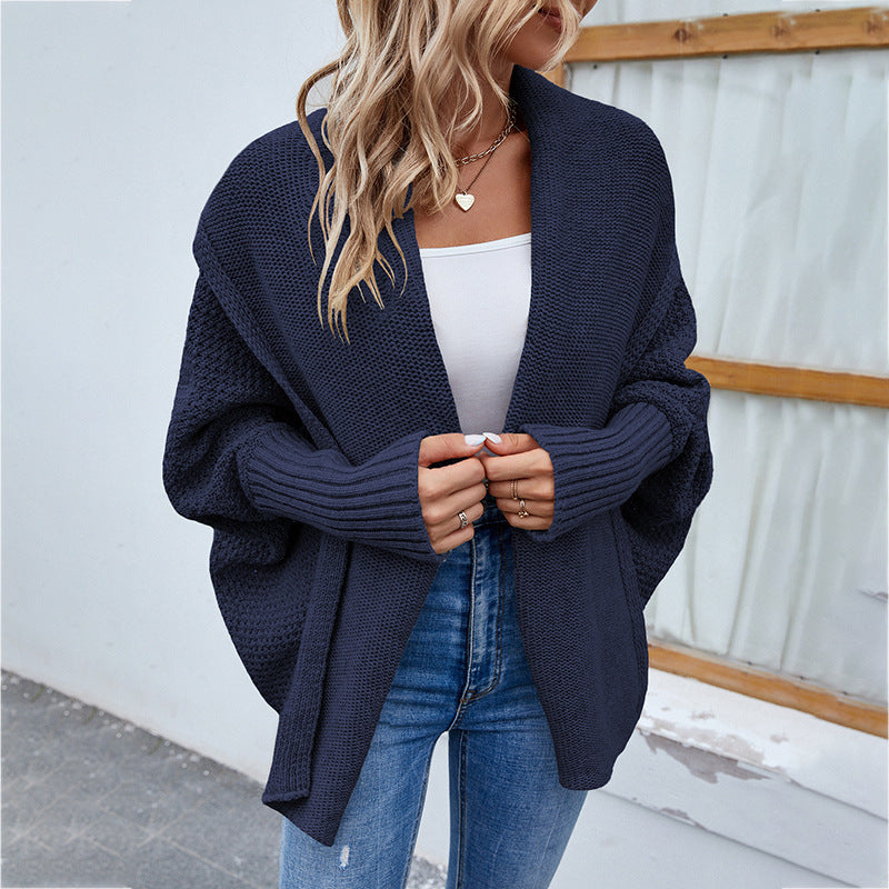 Casual Solid Color Doll Sleeve Sweater Jacket