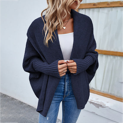 Casual Solid Color Doll Sleeve Sweater Jacket