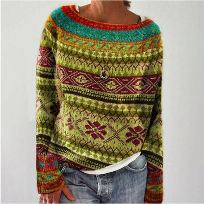 Round Neck Multicolor Loose Leisure Pullover Knitwear Sweater