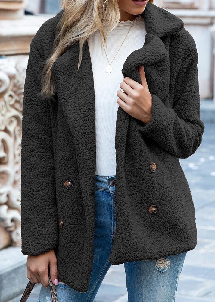 Loose Lapel Button Fluffy Outwear