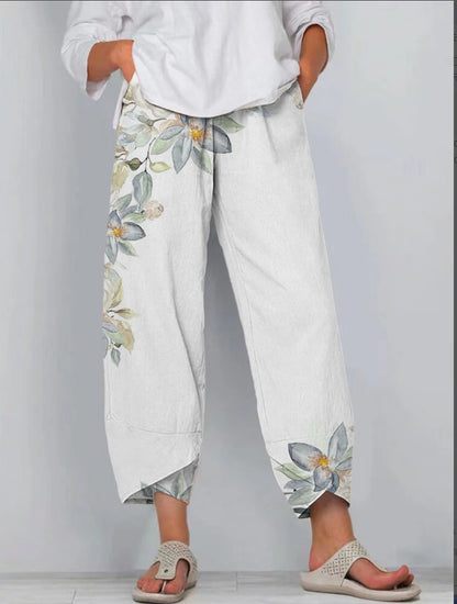 Casual Loose Printed Elastic Waist Straight Leg Pants