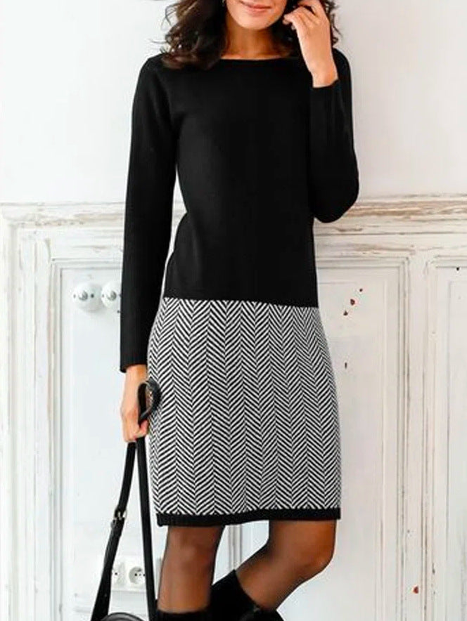 Classic Houndstooth Slim Midi Dress