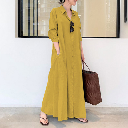 Casual Solid Color Cotton And Linen Maxi Dress