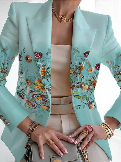 Stylish Printed Buckle Casual Blazer